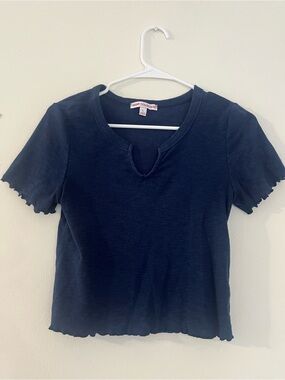 NY Collection Navy Short Sleeve Notch Neck Tee